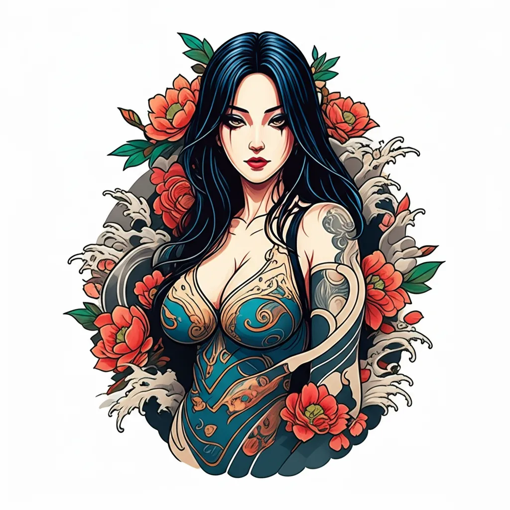 Sexy Japanese Traditional Tattoo Design for Women