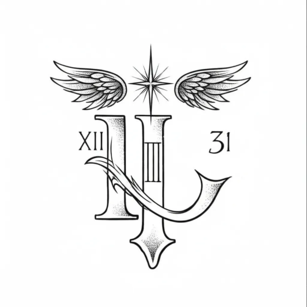 Infirmity Symbol Tattoo with Roman Numerals, Star & Wings Infirmity Symbol Tattoo with Roman Numerals, Star & Wings