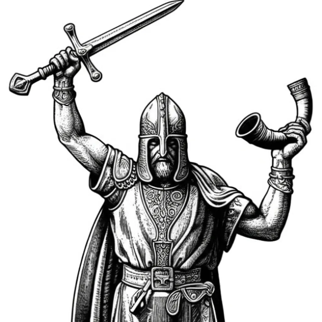 Gothic Germanic Warrior Tattoo: Sword and War Horn Design Gothic Germanic Warrior Tattoo: Sword and War Horn Design