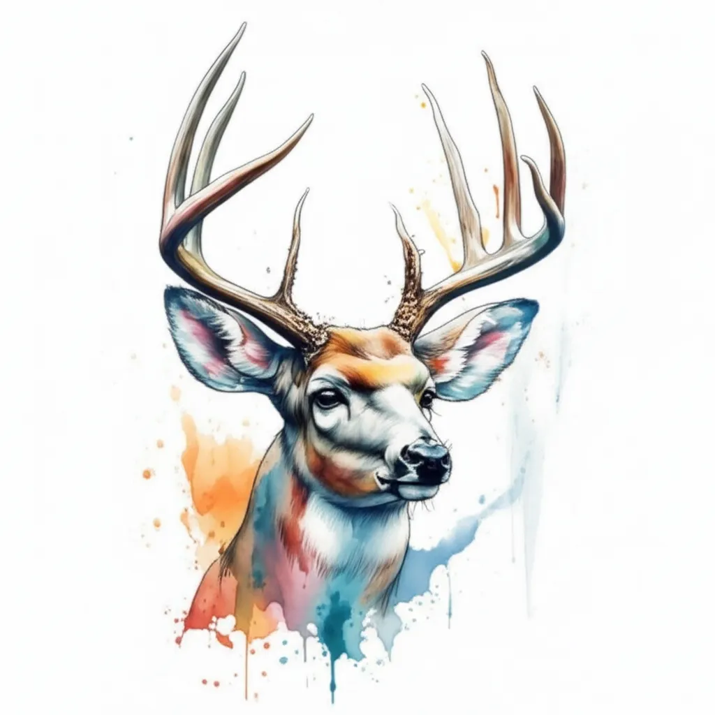 Watercolor Whitetail Deer and Cowboy Tattoo Idea Watercolor Whitetail Deer and Cowboy Tattoo Idea