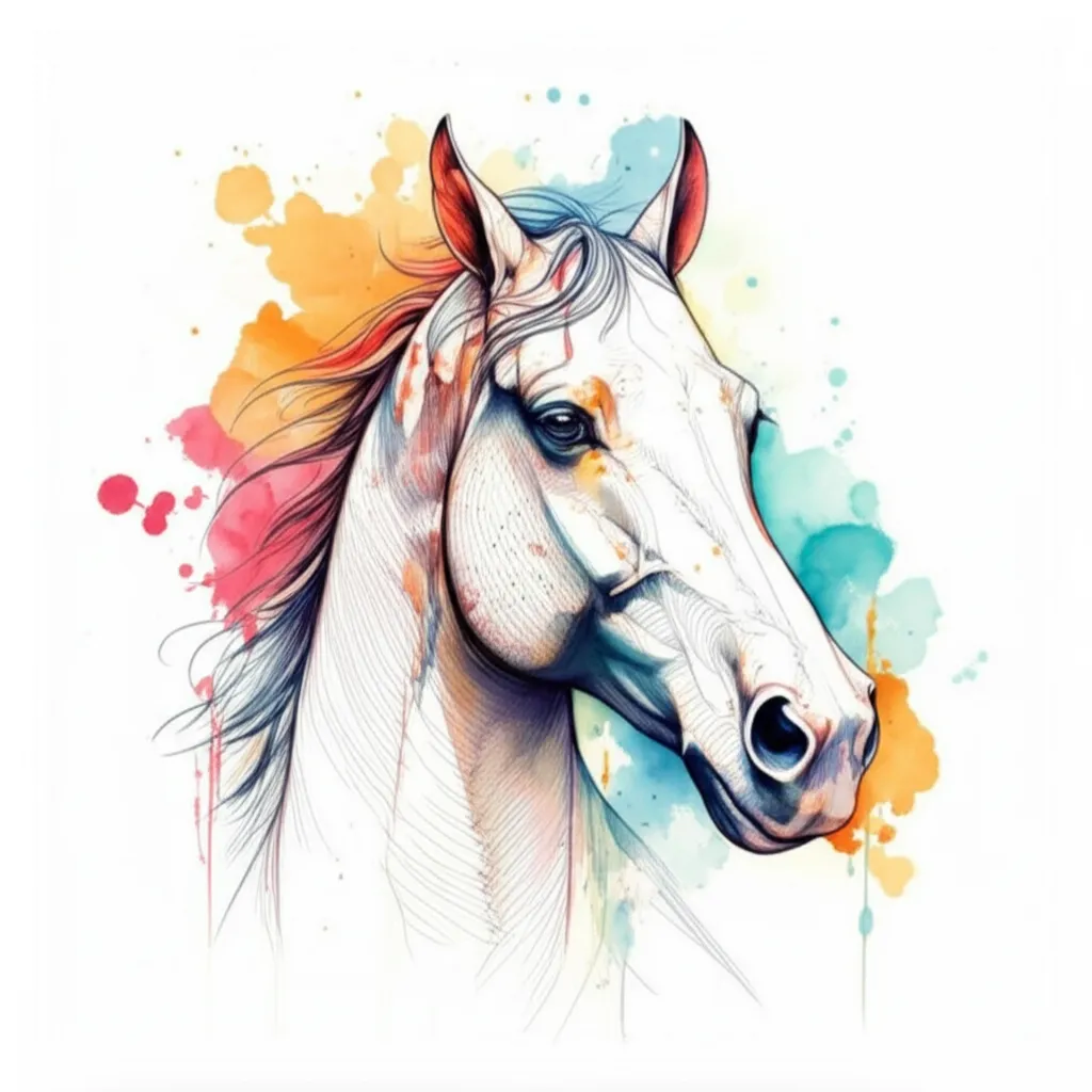 Disco Elysium Horse Watercolor Tattoo Design