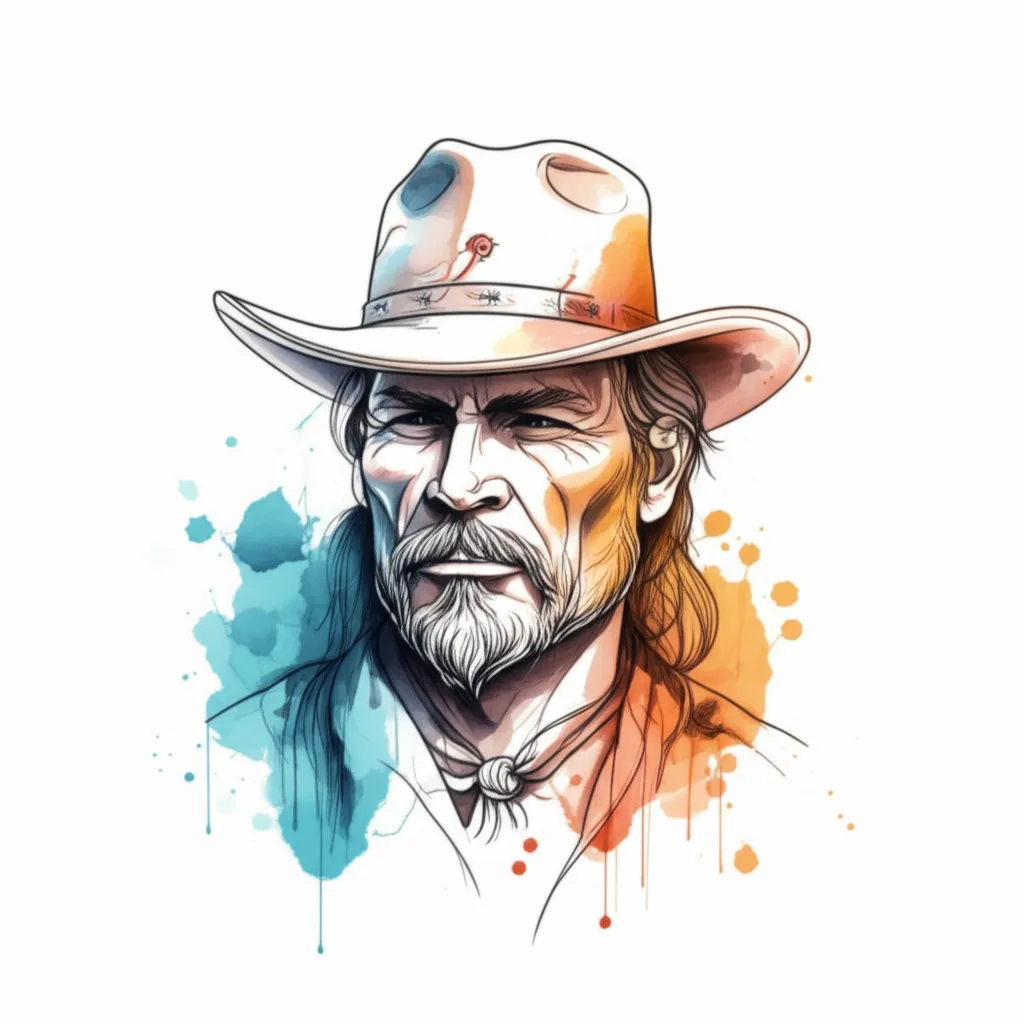 Watercolor Western Cowboy Portrait Tattoo Idea