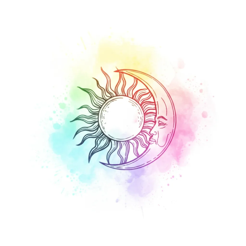 Matching Sun and Moon Watercolor Tattoo Design Matching Sun and Moon Watercolor Tattoo Design