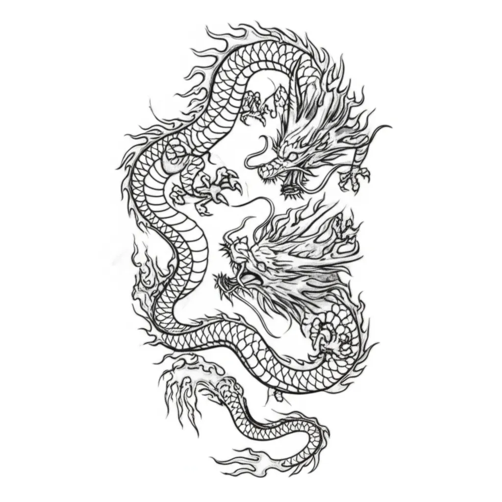 Fiery Fine Line Dragon Tattoo Designs Fiery Fine Line Dragon Tattoo Designs