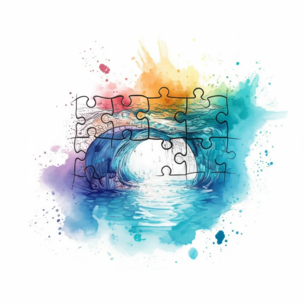 Watercolor Puzzle Bridge Tattoo: Detailed Water Design Watercolor Puzzle Bridge Tattoo: Detailed Water Design