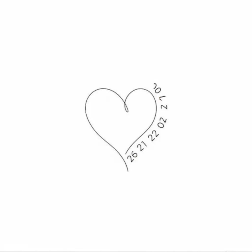 Minimalist Heart Tattoo with Meaningful Numbers: 26 21 22 02 Minimalist Heart Tattoo with Meaningful Numbers: 26 21 22 02
