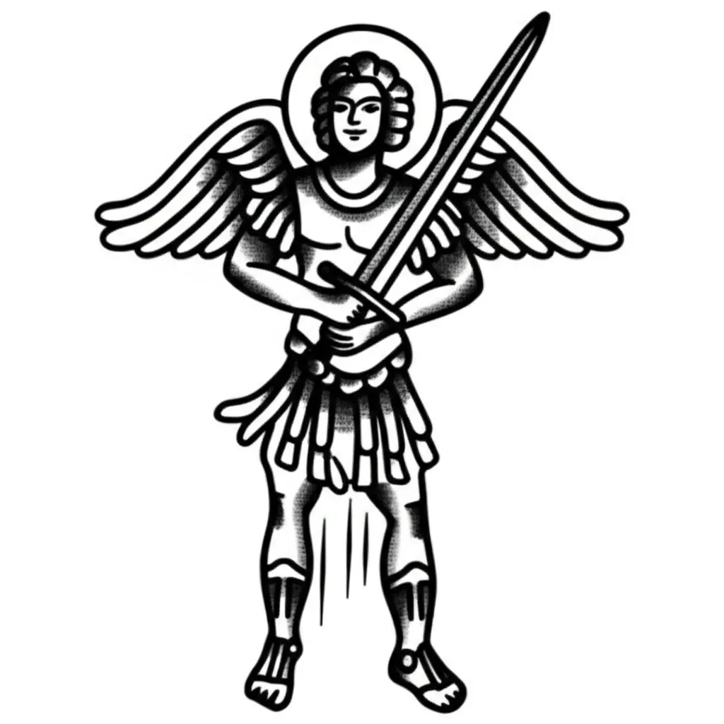 American Traditional Arc Angel Michael Tattoo Design