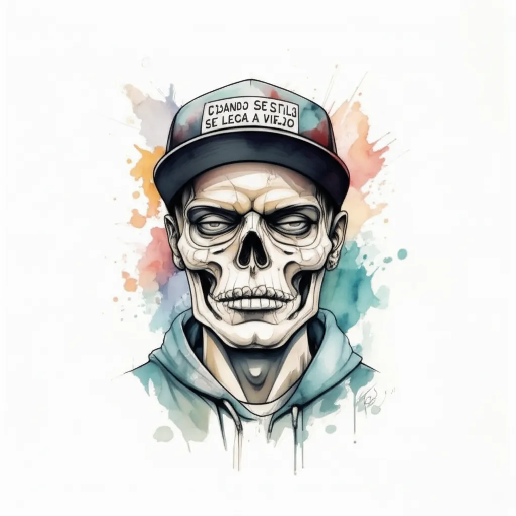 Cuando Se Llega A Viejo Graffiti Watercolor Skull Tattoo