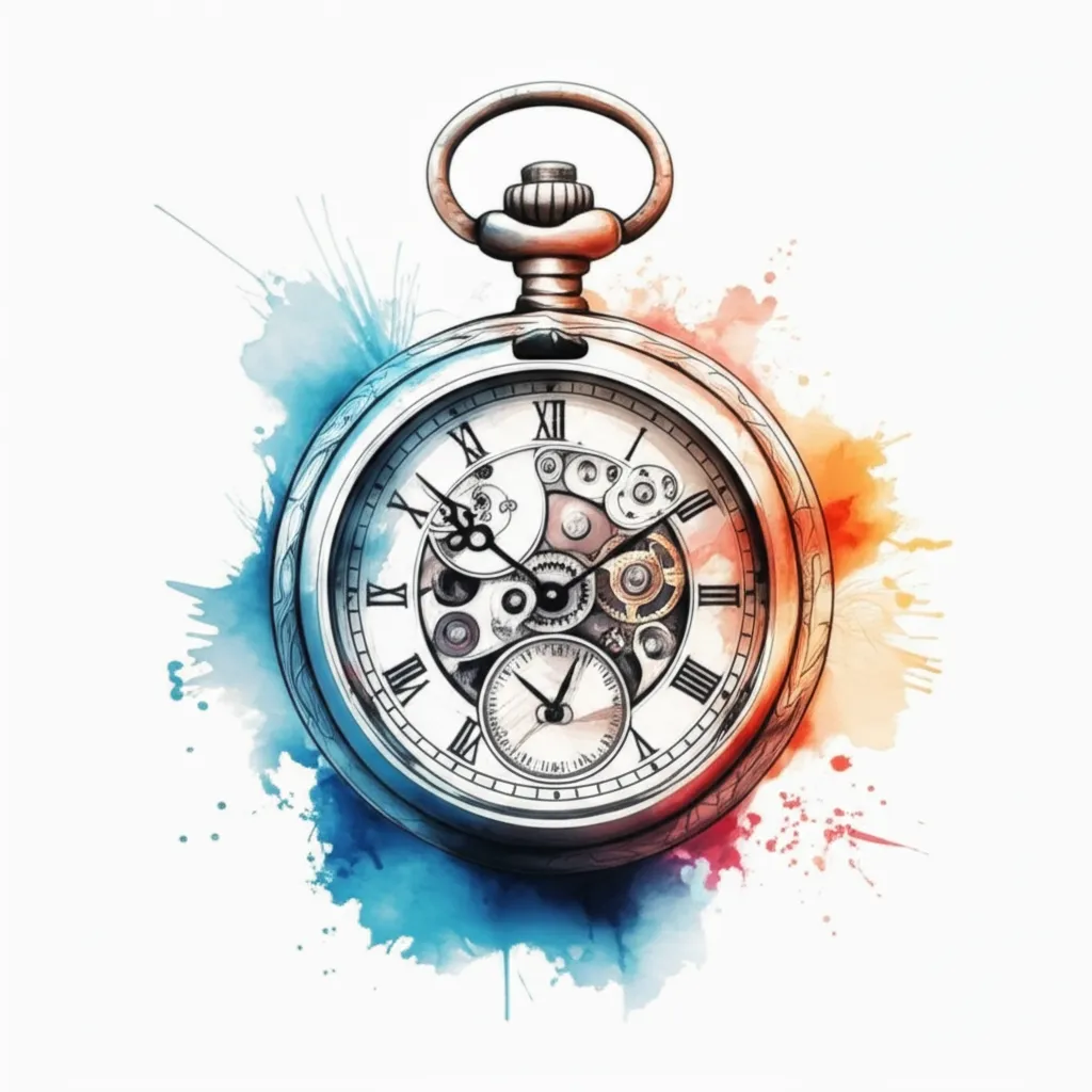 Watercolor Busted Pocket Watch Tattoo - Realism Time Piece Watercolor Busted Pocket Watch Tattoo - Realism Time Piece