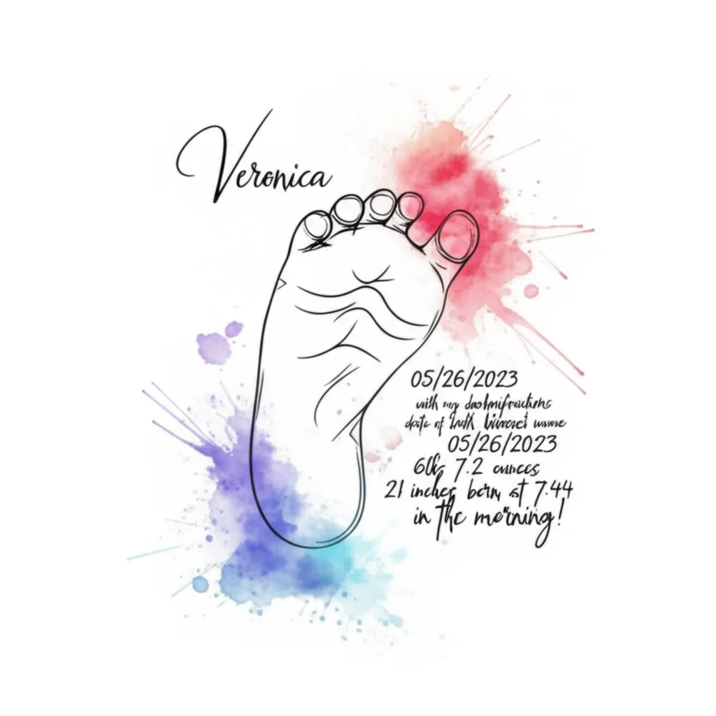 Veronica Baby Foot Watercolor Tattoo - Birth Date & Stats