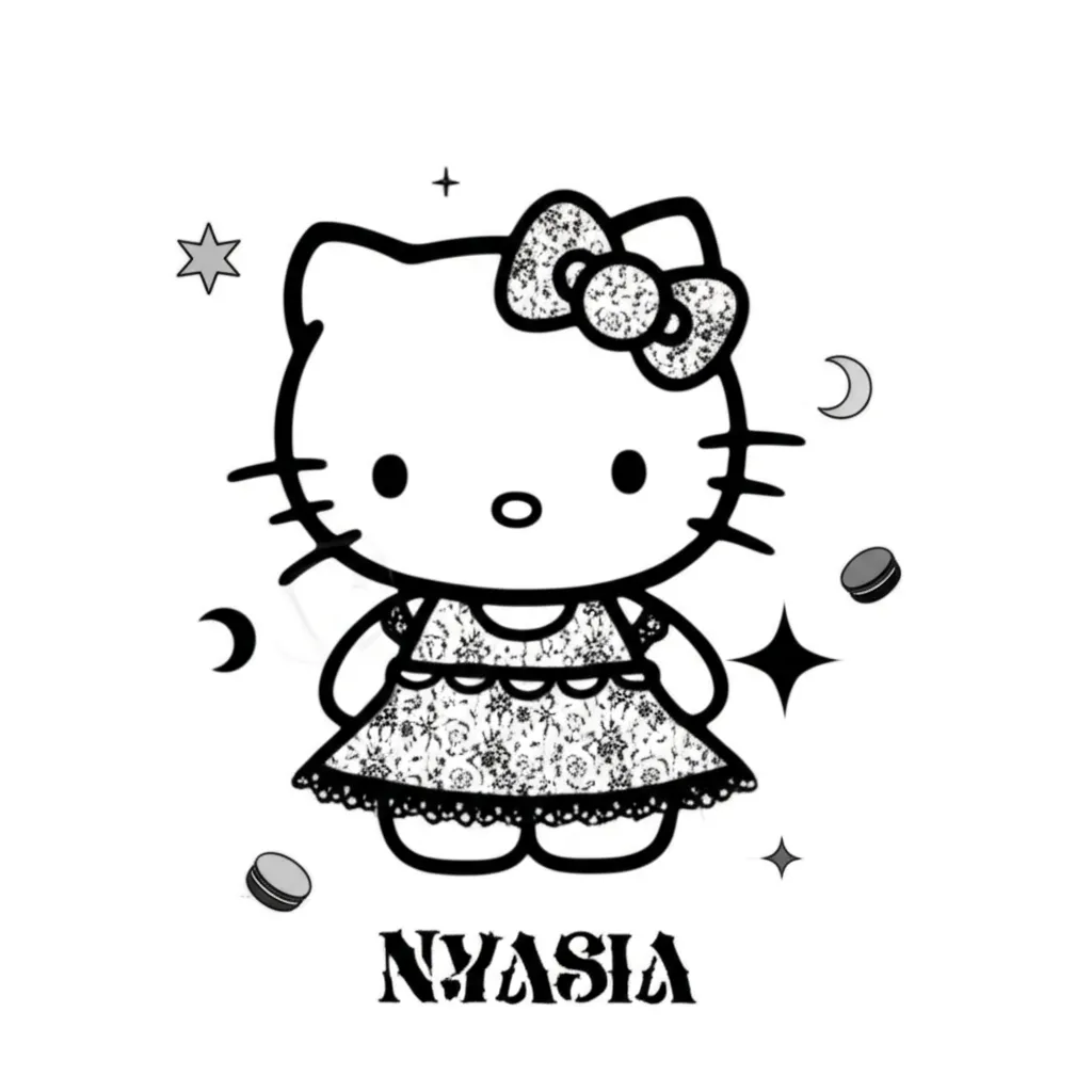 Hello Kitty Goth Minimalist Tattoo with Name