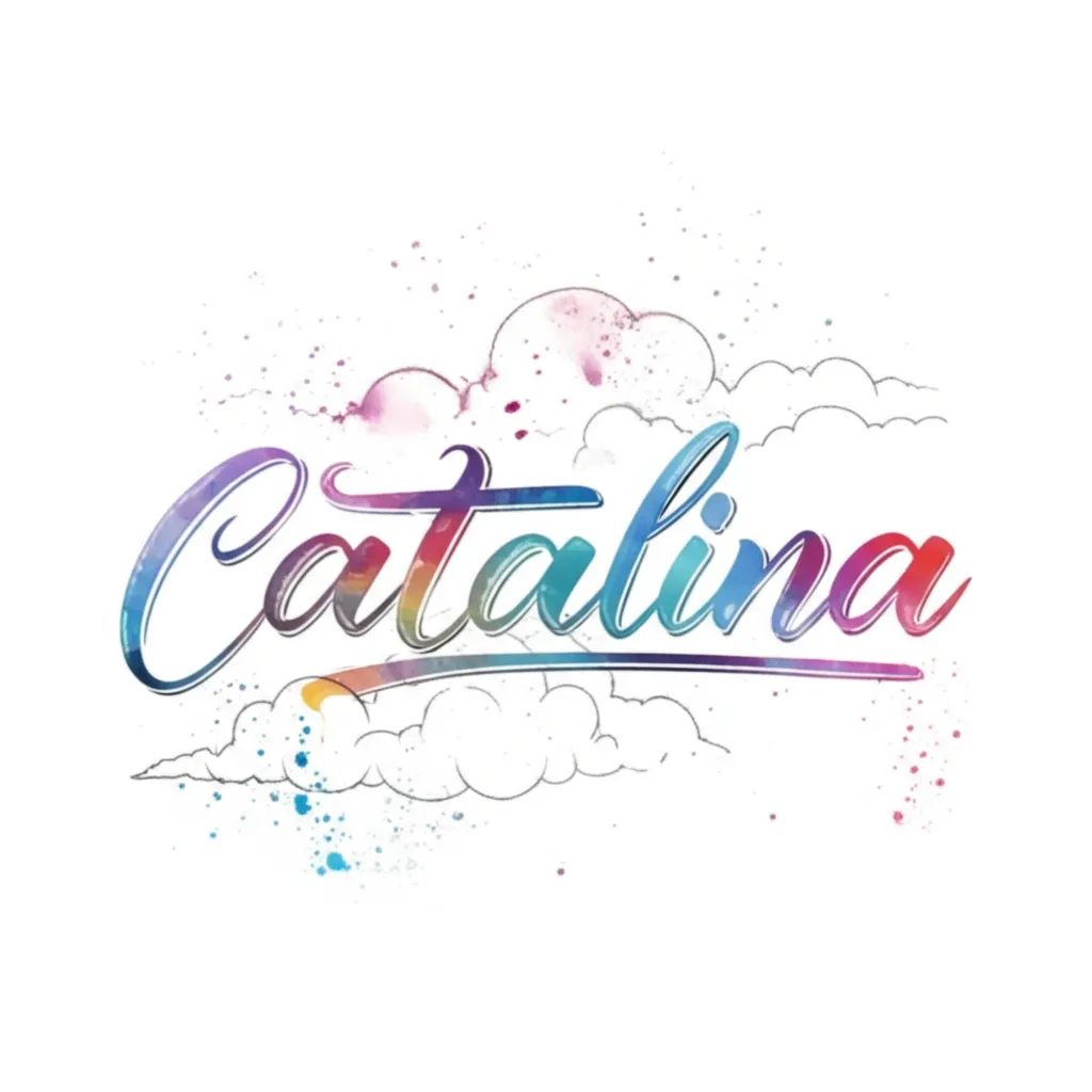 Catalina Name Tattoo with Watercolor Clouds Design Catalina Name Tattoo with Watercolor Clouds Design