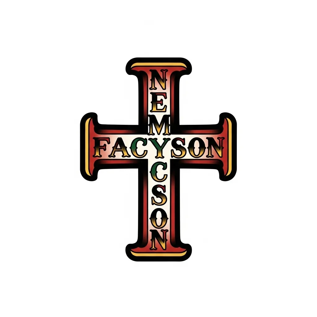 American Traditional Cross Tattoo with Name Neomia Facyson American Traditional Cross Tattoo with Name Neomia Facyson