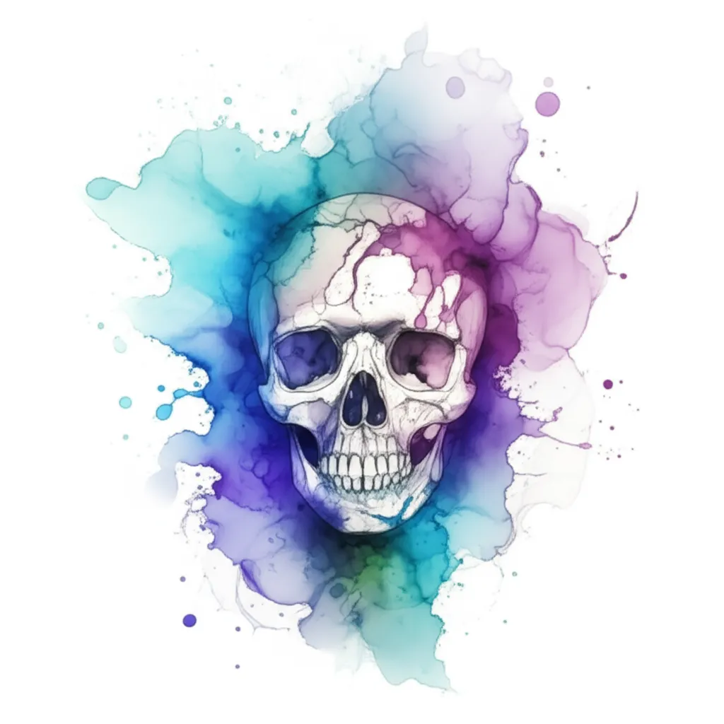 Scary Watercolor Skull Tattoo Design Idea