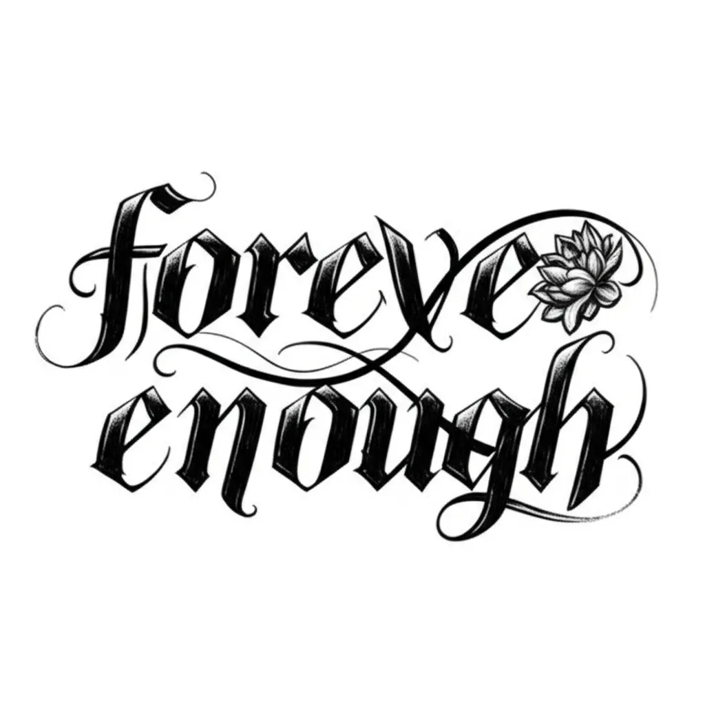 Forever Enough Gothic Tattoo with Infinity Symbol and Lotus