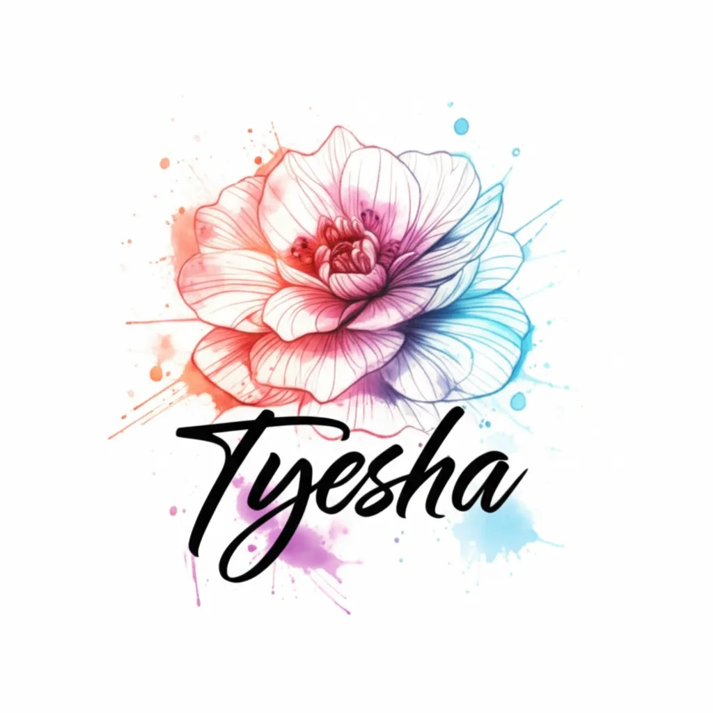 Watercolor Flower Tattoo with Name 'Tyesha' - Unique Design Watercolor Flower Tattoo with Name 'Tyesha' - Unique Design