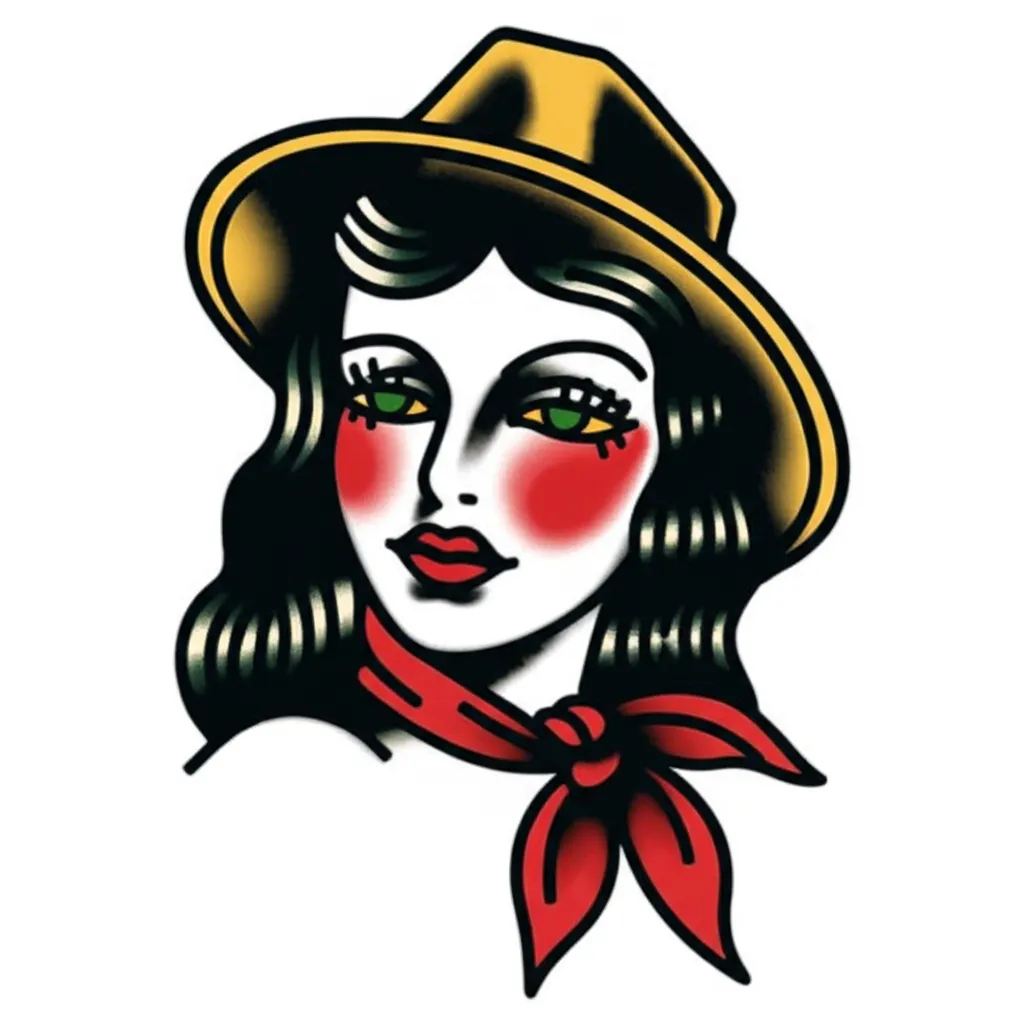 American Traditional Cowgirl Tattoo Design