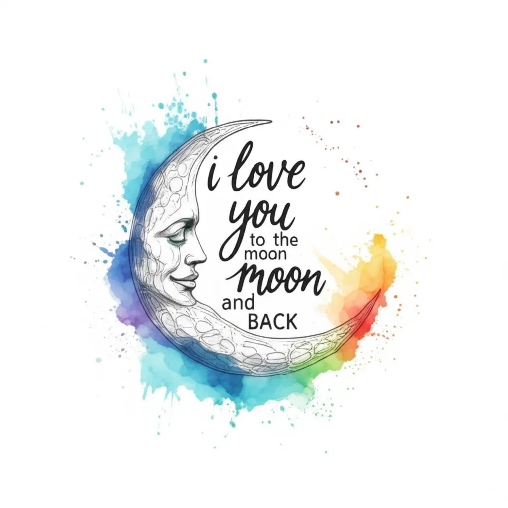 I Love You to the Moon and Back Watercolor Tattoo Design I Love You to the Moon and Back Watercolor Tattoo Design