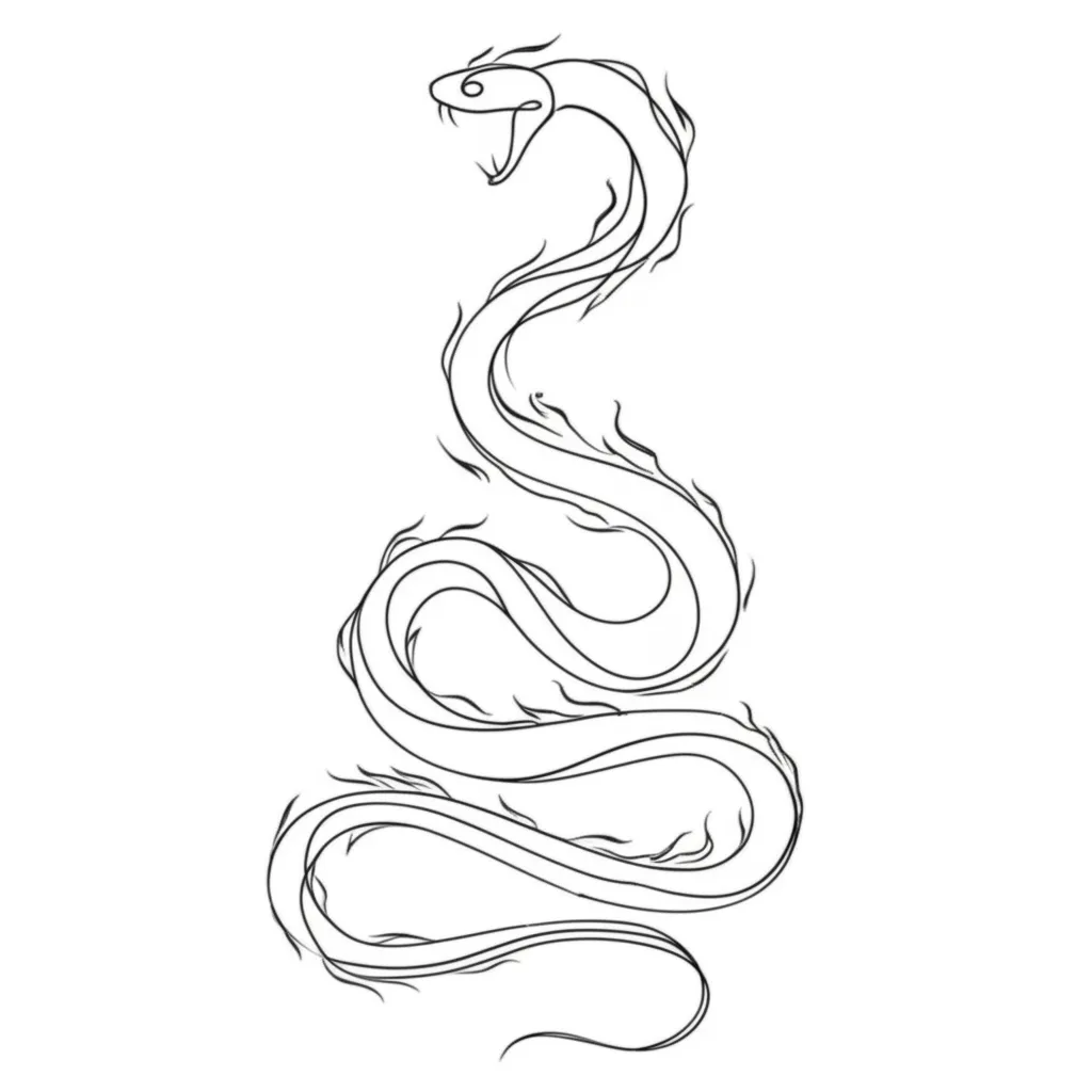 Minimalist Fire Snake Tattoo: Coiled and Ready to Strike