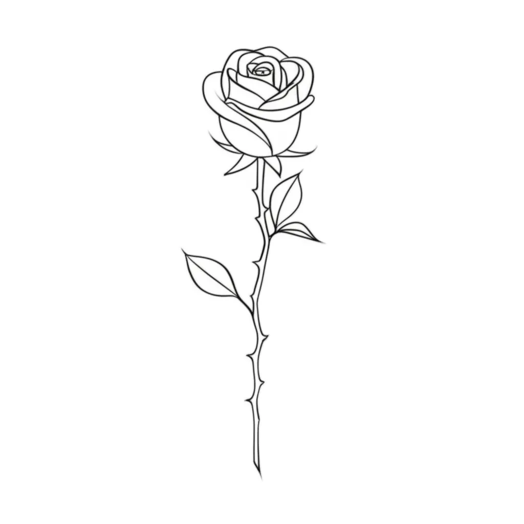 Minimalist Rose Tattoo with Thorns - Simple and Elegant Design