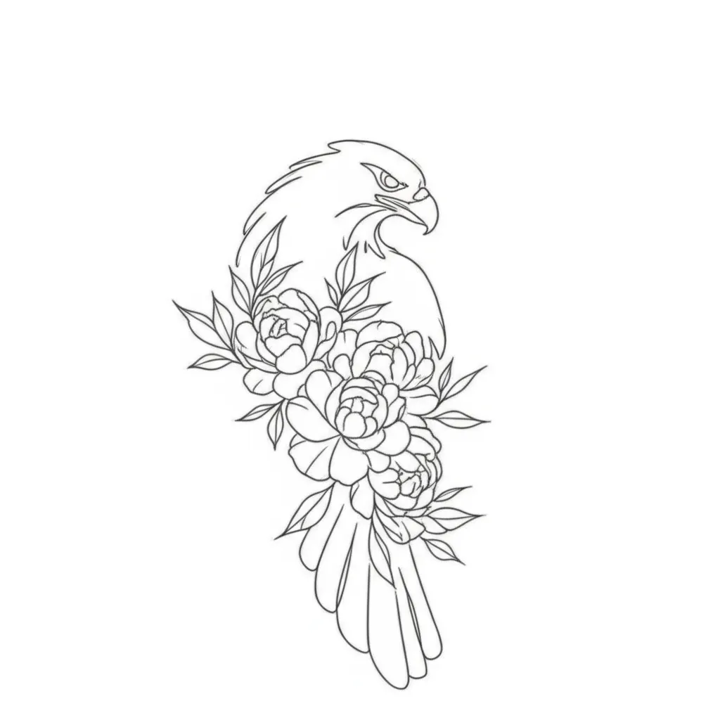 Minimalist Feminine Eagle and Peonies Tattoo Design