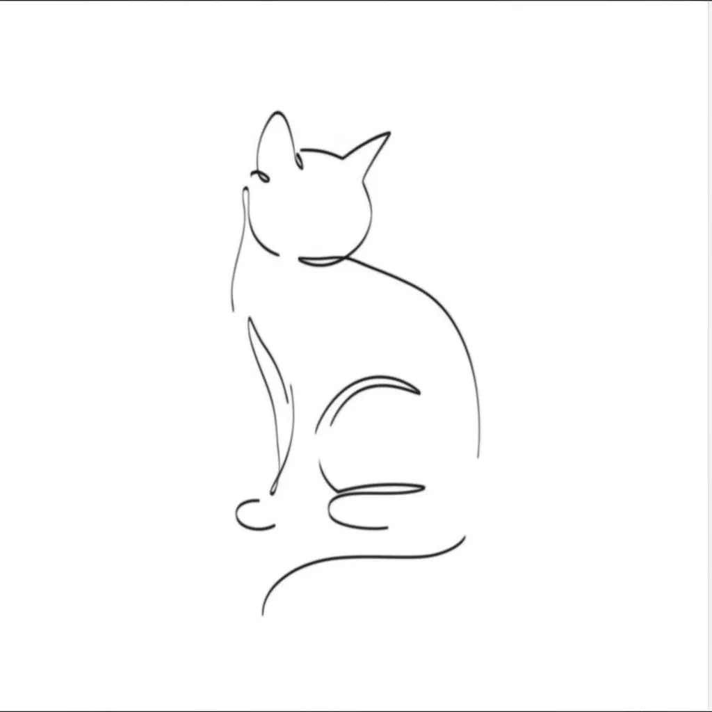 Minimalist Cat Outline Tattoo Behind Ear: Single Line Design
