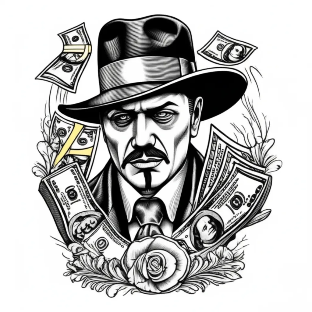 Gangster Money Illustrative Tattoo Design Gangster Money Illustrative Tattoo Design