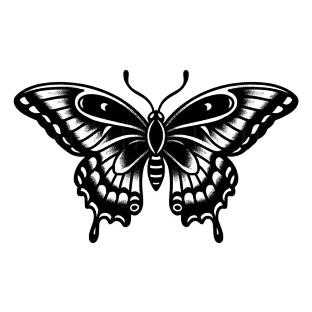 Dark Feminine American Traditional Butterfly Tattoo Design