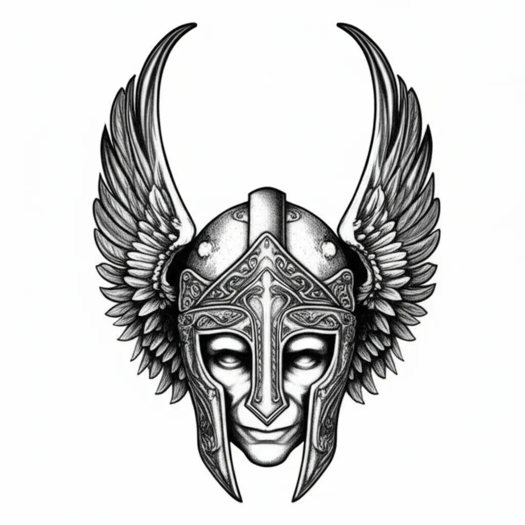 Gothic Barbarian Helmet with Wings Tattoo Design