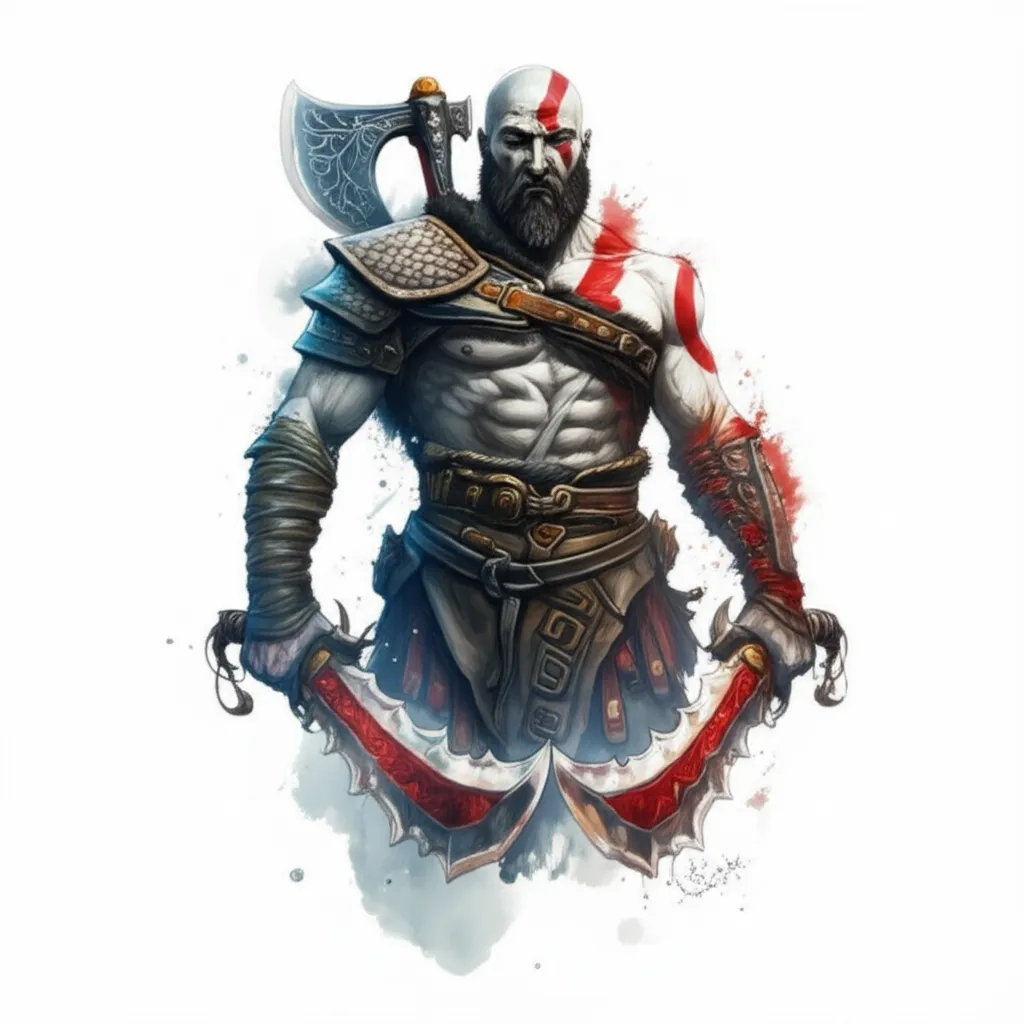 Watercolor Kratos Tattoo: God of War Inspired Design Watercolor Kratos Tattoo: God of War Inspired Design