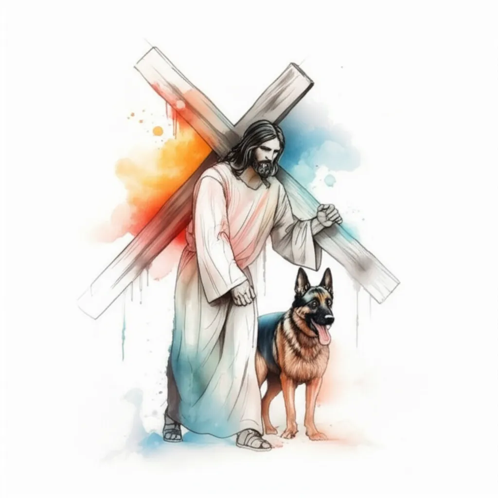 Jesus and German Shepherd Watercolor Tattoo Design Jesus and German Shepherd Watercolor Tattoo Design