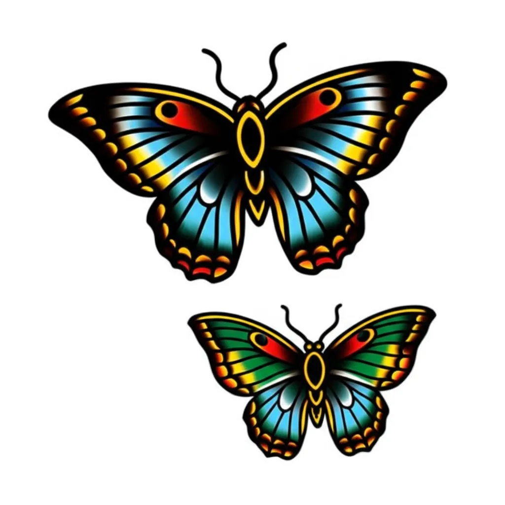Old School Blue Butterfly Tattoo Design
