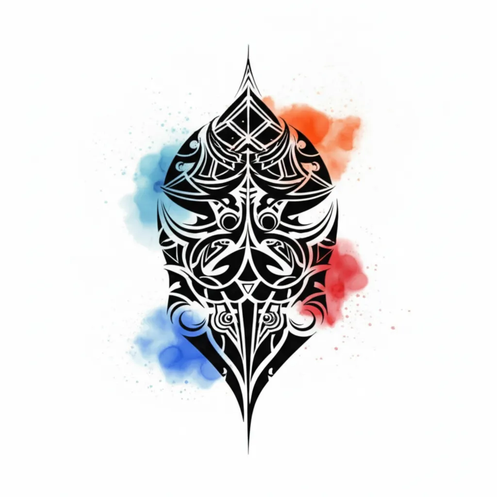 Filipino Tribal Tattoo with Watercolor Accents - Meaning and Ideas