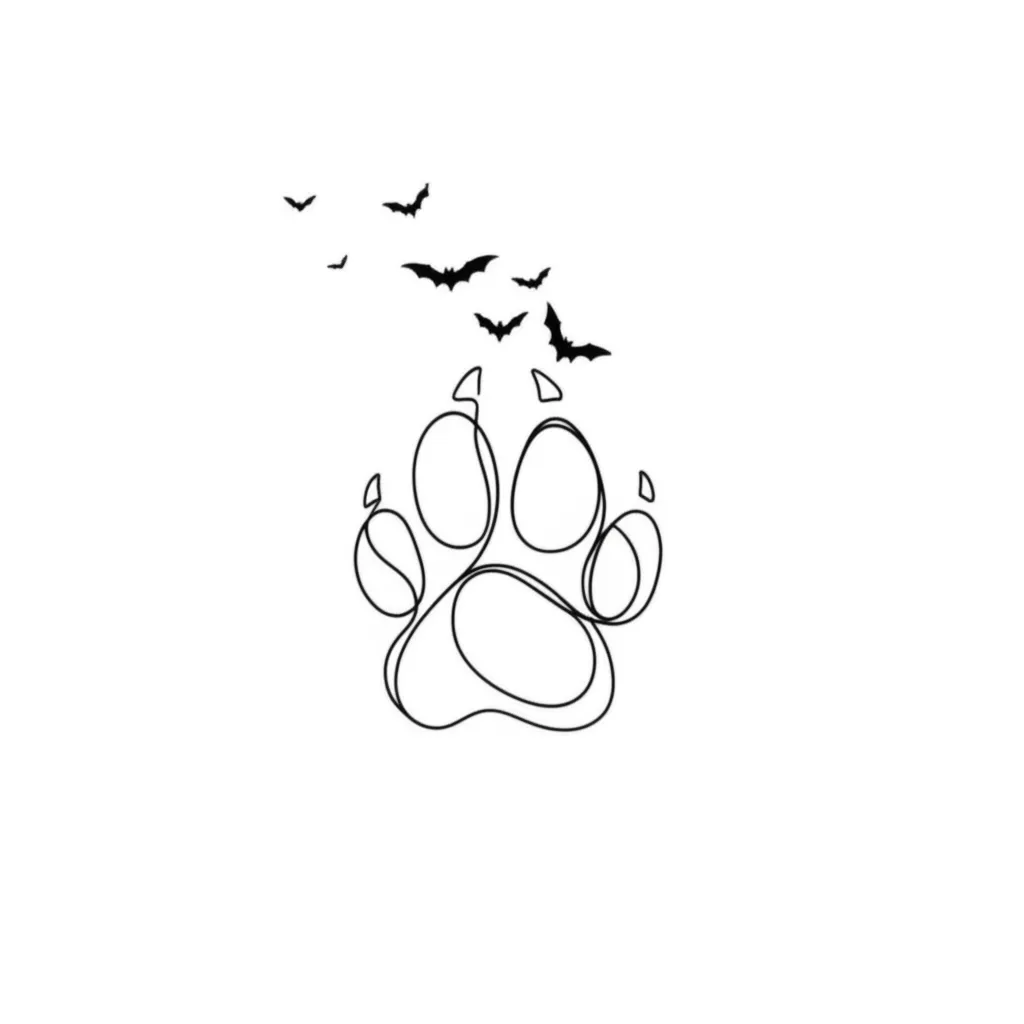 Minimalist Dog Paw Print with Bats Tattoo Idea