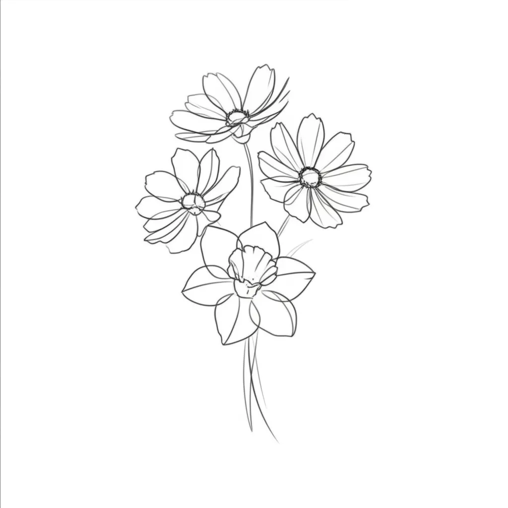 Minimalist Birth Flower Tattoo: October, August, March Minimalist Birth Flower Tattoo: October, August, March