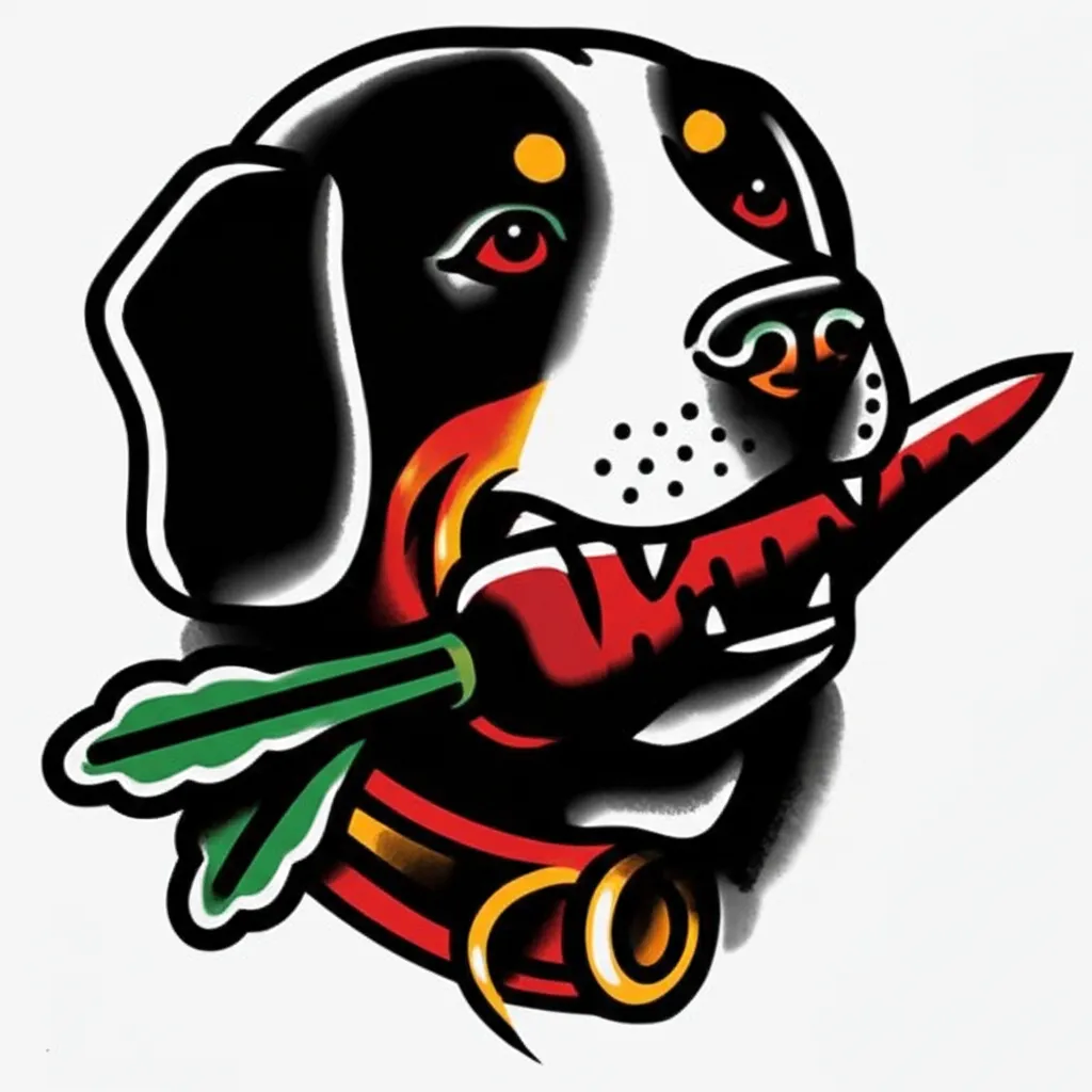 American Traditional Bernese Mountain Dog Carrot Tattoo