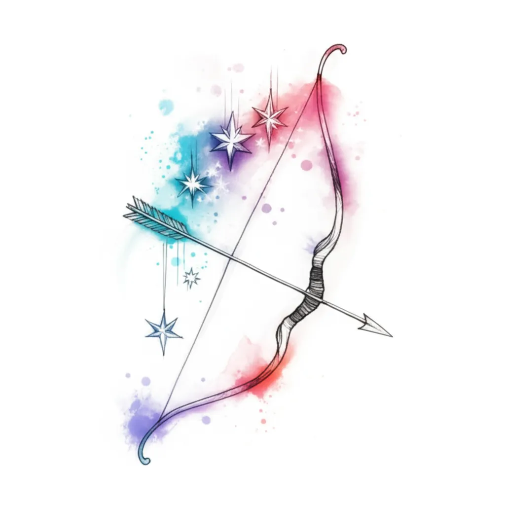 Watercolor Bow and Arrow Star Tattoo Design