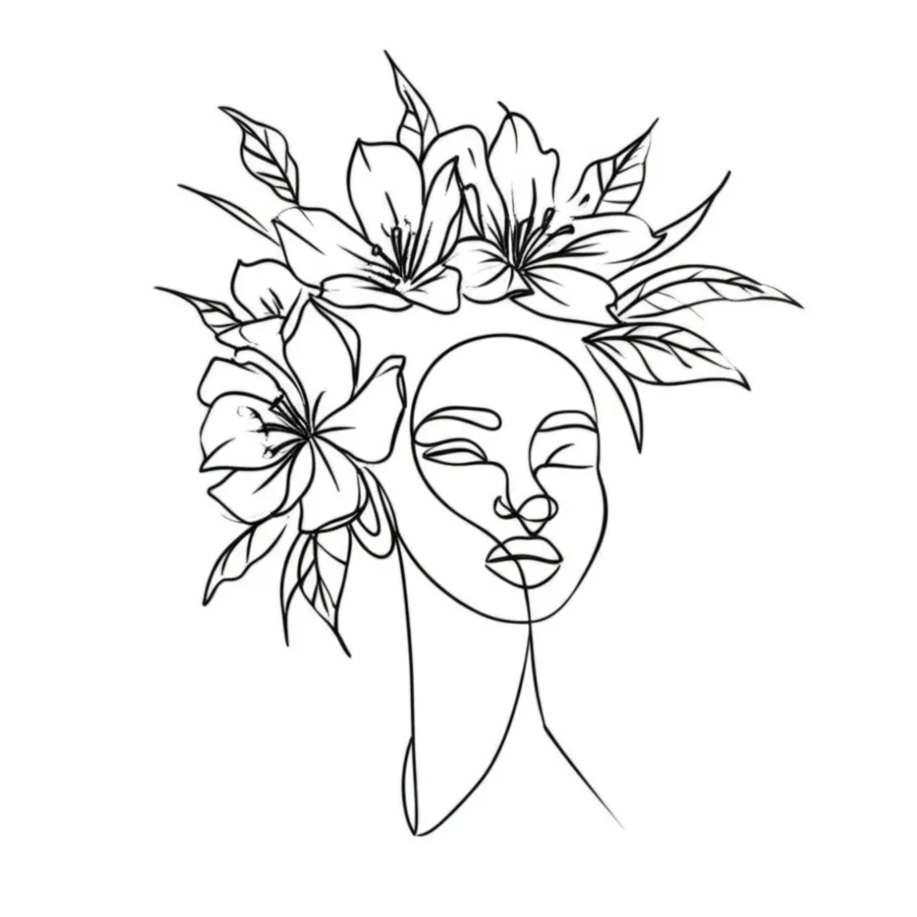 Minimalist African Queen with Flowers Tattoo Idea