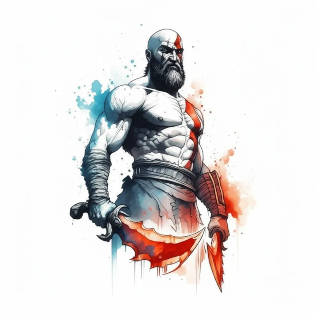 Kratos Watercolor Tattoo: God of War Blades of Chaos Kratos Watercolor Tattoo: God of War Blades of Chaos