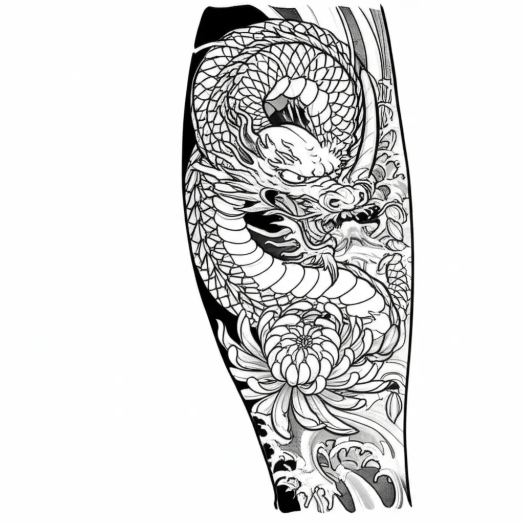 Japanese Dragon Sleeve Tattoo in Black and Grey