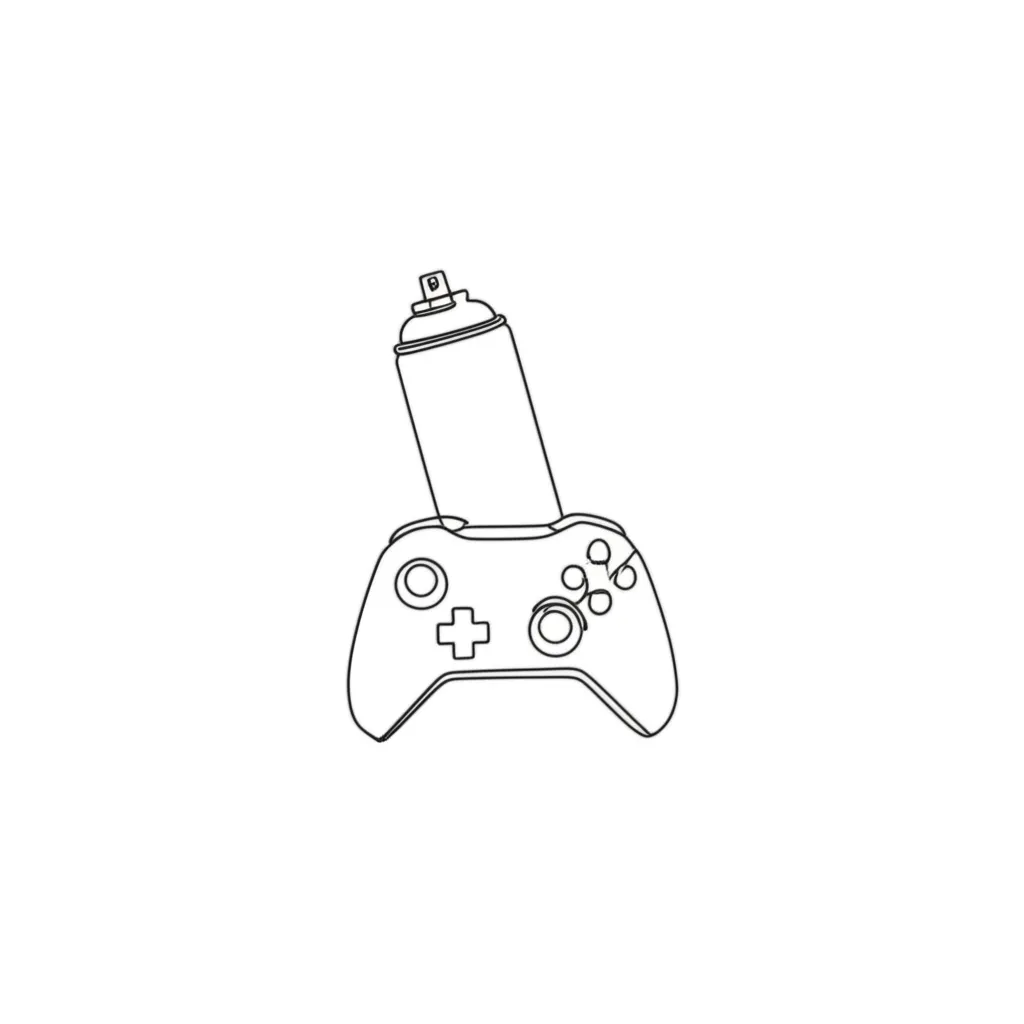 Minimalist Spray Can, Xbox Controller, and DJ Turntable Bicep Tattoo
