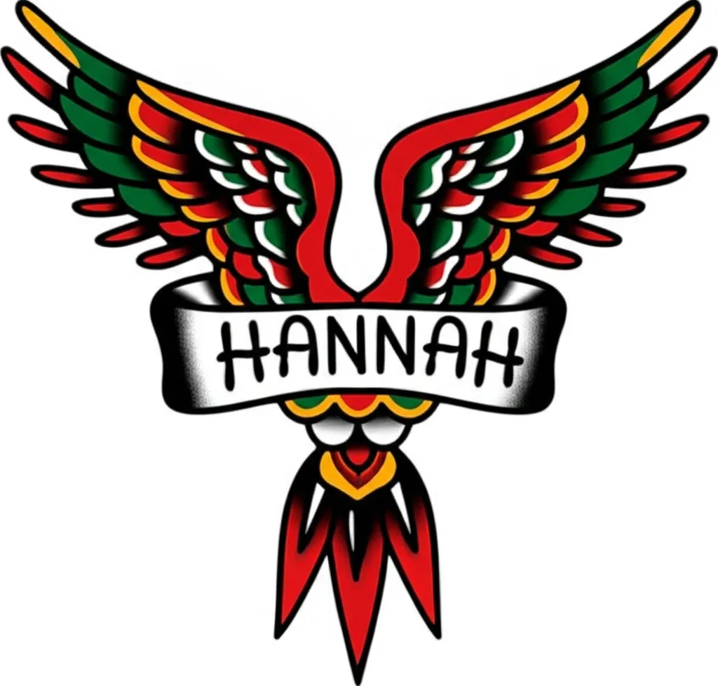 American Traditional Angel Wings Hannah Name Tattoo American Traditional Angel Wings Hannah Name Tattoo