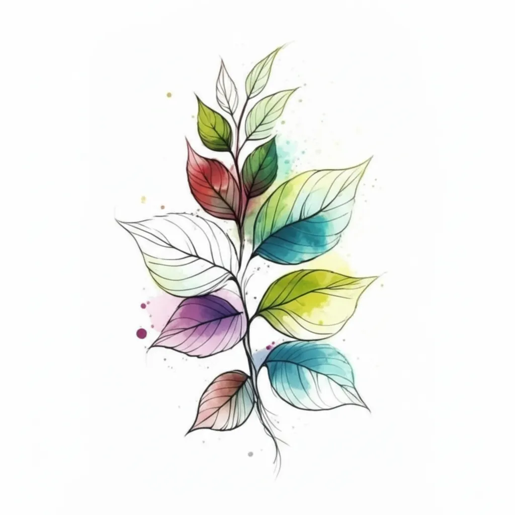 Watercolor Leaf Vine Tattoo Design Idea Watercolor Leaf Vine Tattoo Design Idea