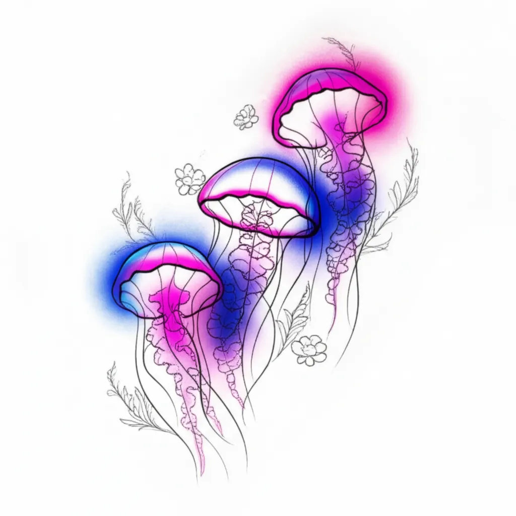 Minimalist Jellyfish Back Tattoo with Colorful Shading Minimalist Jellyfish Back Tattoo with Colorful Shading