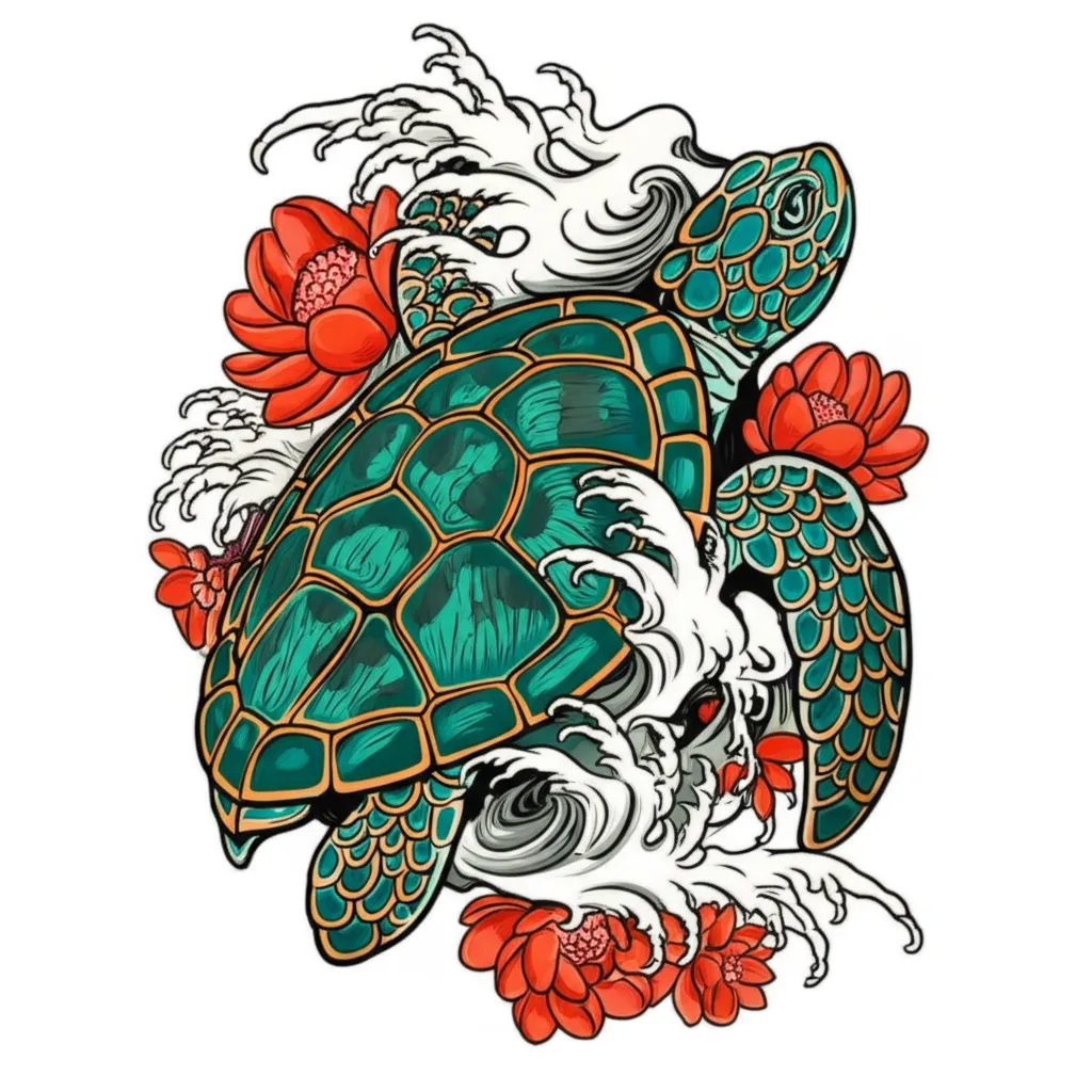 Japanese Traditional Sea Turtle Tattoo Design