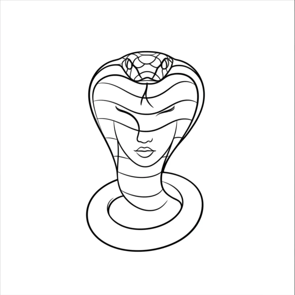 Minimalist Cobra Tattoo with Woman's Face: Unique Design
