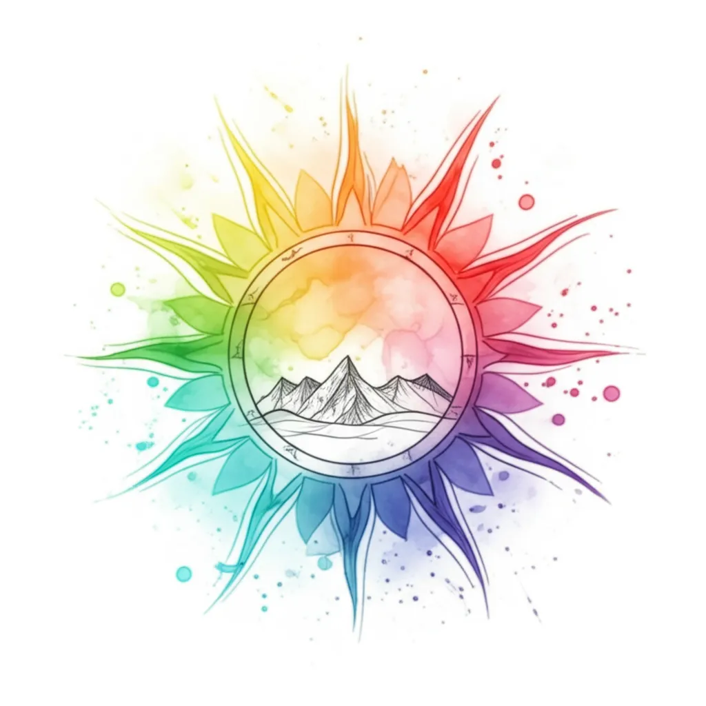 Watercolor Sun and Mountains Tattoo Design Watercolor Sun and Mountains Tattoo Design