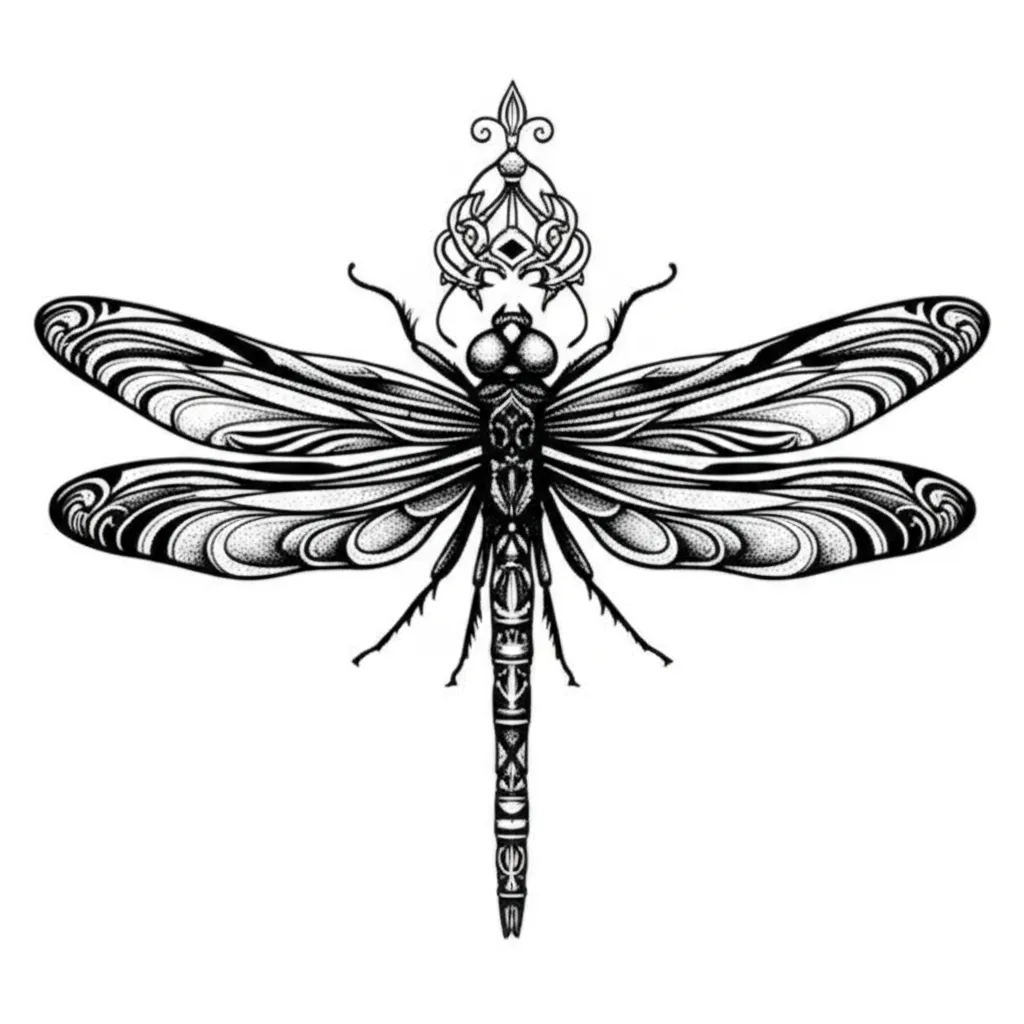 Gothic Dragonfly Tattoo with Intricate Wing Patterns Gothic Dragonfly Tattoo with Intricate Wing Patterns