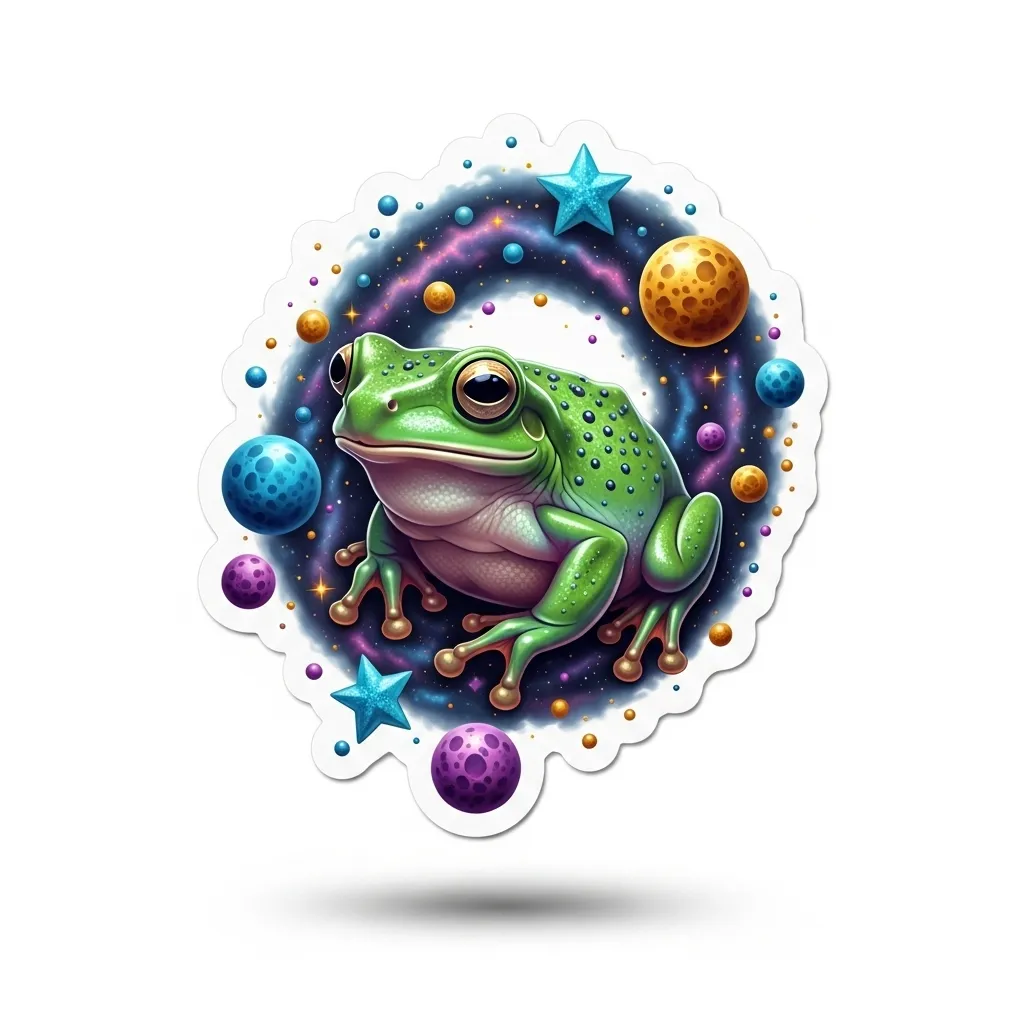 3D Frog in Space Tattoo Design: Moon, Stars, and Amphibian Art