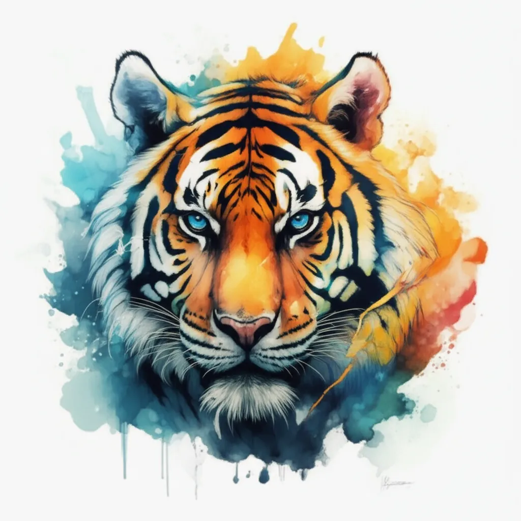Watercolor Tiger with Blue Eyes Tattoo Design Watercolor Tiger with Blue Eyes Tattoo Design